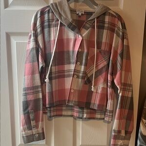Cool Plaid Button-Up cropped flannel w/ hood
